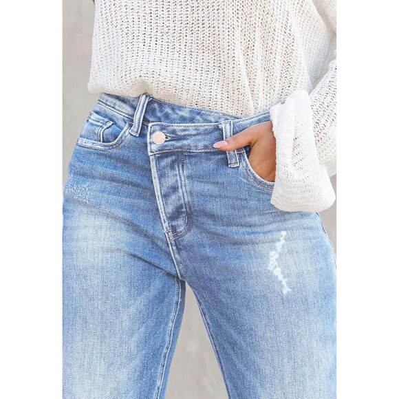 Womens High Waist Denim Cargo Pants Stretchy Wide Leg Flap Pockets - Picture 6 of 6